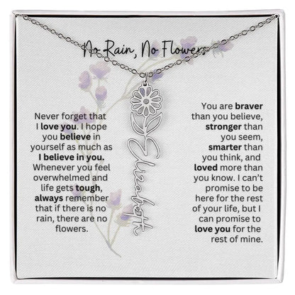 Birth Flower Necklace With Name I No Rain - No Flowers | For Bonus Daughter