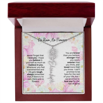 Birth Flower Necklace With Name I No Rain - No Flowers | Special Gift for Granddaughter
