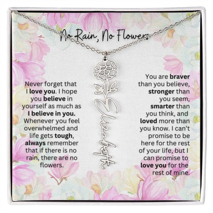 Birth Flower Necklace With Name I No Rain - No Flowers | Special Gift for Granddaughter