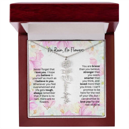 Birth Flower Necklace With Name I No Rain - No Flowers | Special Gift for Granddaughter
