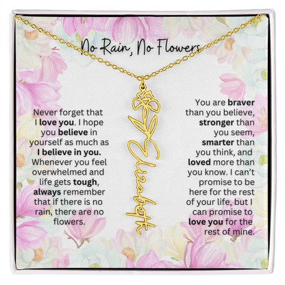 Birth Flower Necklace With Name I No Rain - No Flowers | Special Gift for Granddaughter