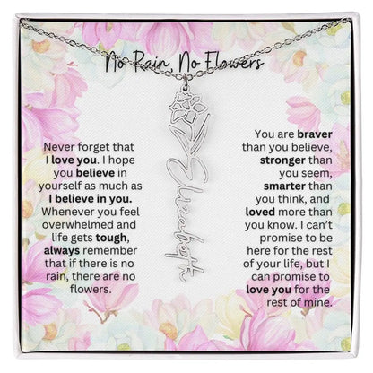 Birth Flower Necklace With Name I No Rain - No Flowers | Special Gift for Granddaughter