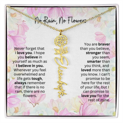 Birth Flower Necklace With Name I No Rain - No Flowers | Special Gift for Granddaughter