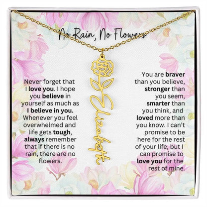 Birth Flower Necklace With Name I No Rain - No Flowers | Special Gift for Granddaughter