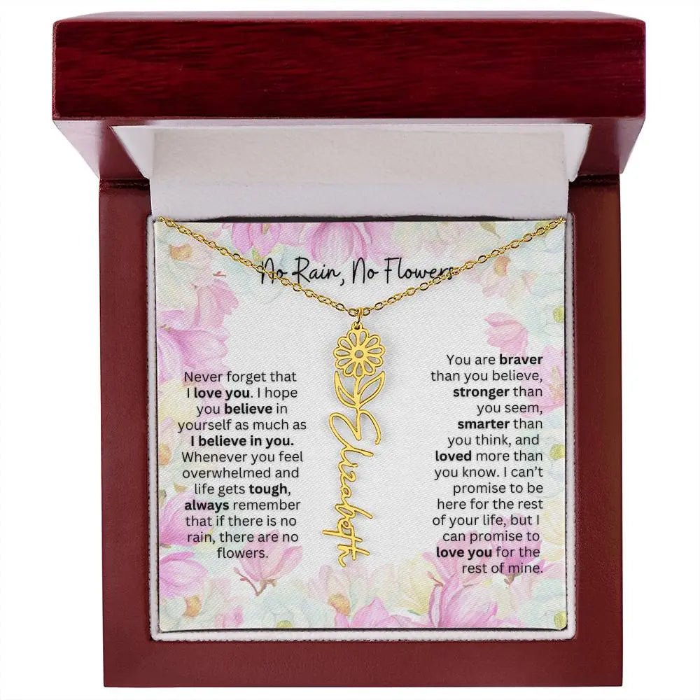 Birth Flower Necklace With Name I No Rain - No Flowers | Special Gift for Granddaughter