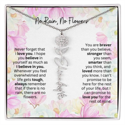 Birth Flower Necklace With Name I No Rain - No Flowers | Special Gift for Granddaughter
