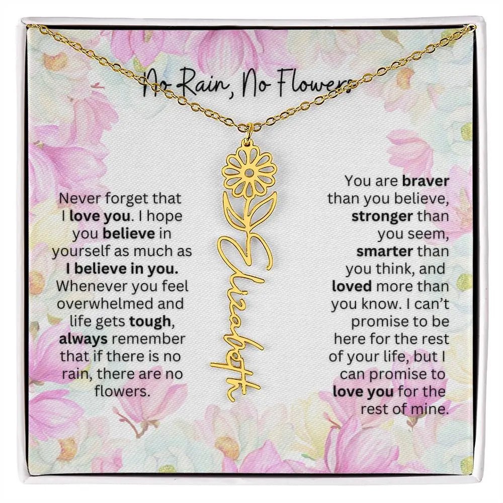 Birth Flower Necklace With Name I No Rain - No Flowers | Special Gift for Granddaughter