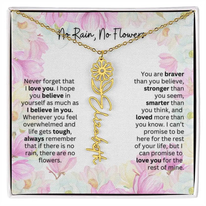 Birth Flower Necklace With Name I No Rain - No Flowers | Special Gift for Granddaughter