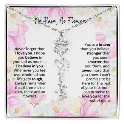 Birth Flower Necklace With Name I No Rain - No Flowers | Special Gift for Granddaughter