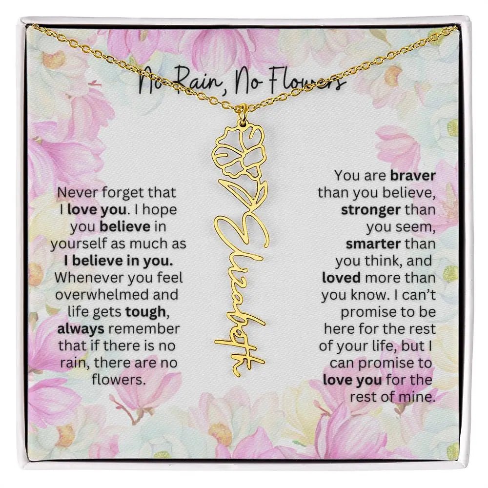 Birth Flower Necklace With Name I No Rain - No Flowers | Special Gift for Granddaughter