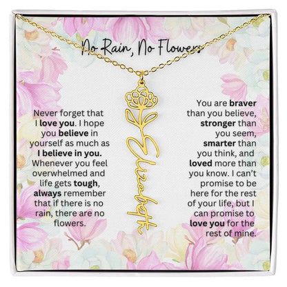 Birth Flower Necklace With Name I No Rain - No Flowers | Special Gift for Granddaughter