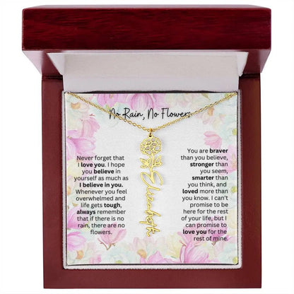 Birth Flower Necklace With Name I No Rain - No Flowers | Special Gift for Granddaughter