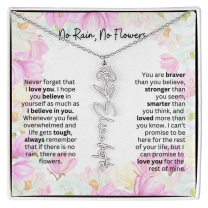 Birth Flower Necklace With Name I No Rain - No Flowers | Special Gift for Granddaughter
