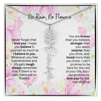 Birth Flower Necklace With Name I No Rain - No Flowers | Special Gift for Granddaughter