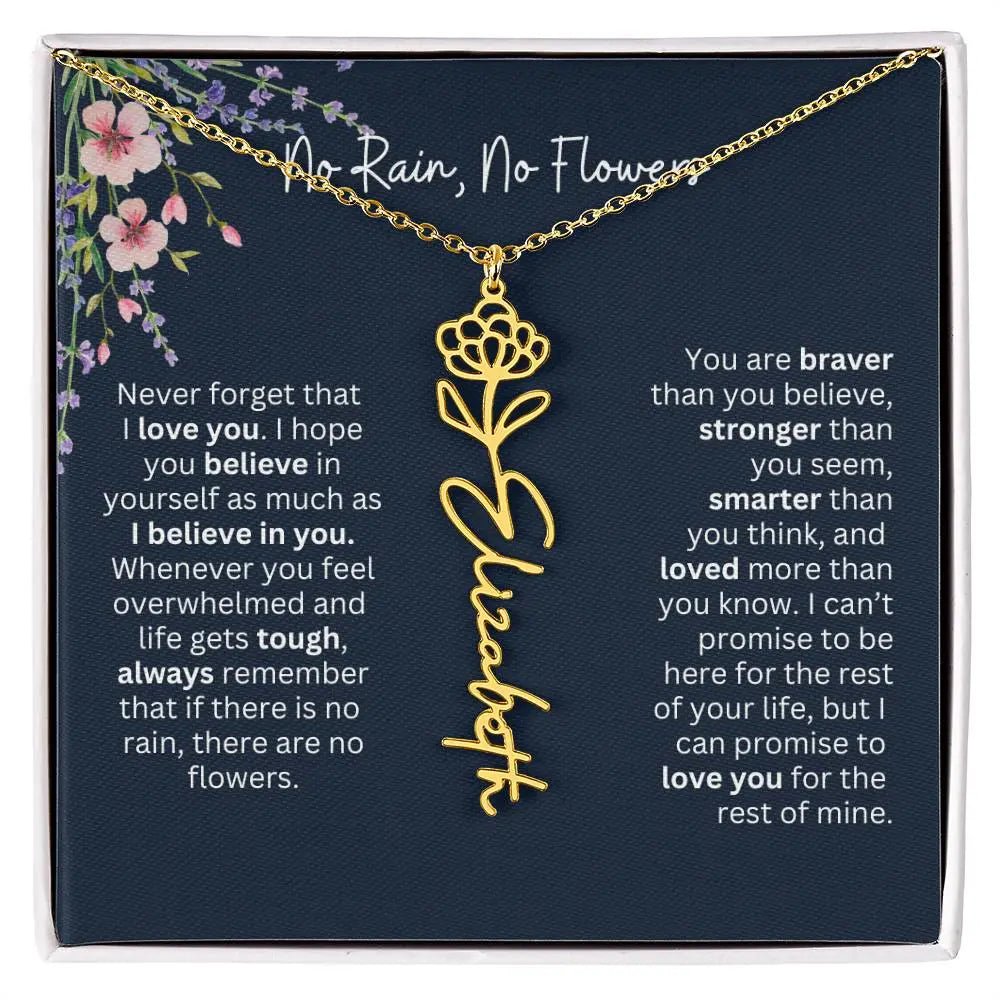 Birth Flower Necklace With Name I No Rain - No Flowers | Unique Jewelry for Daughter from Dad