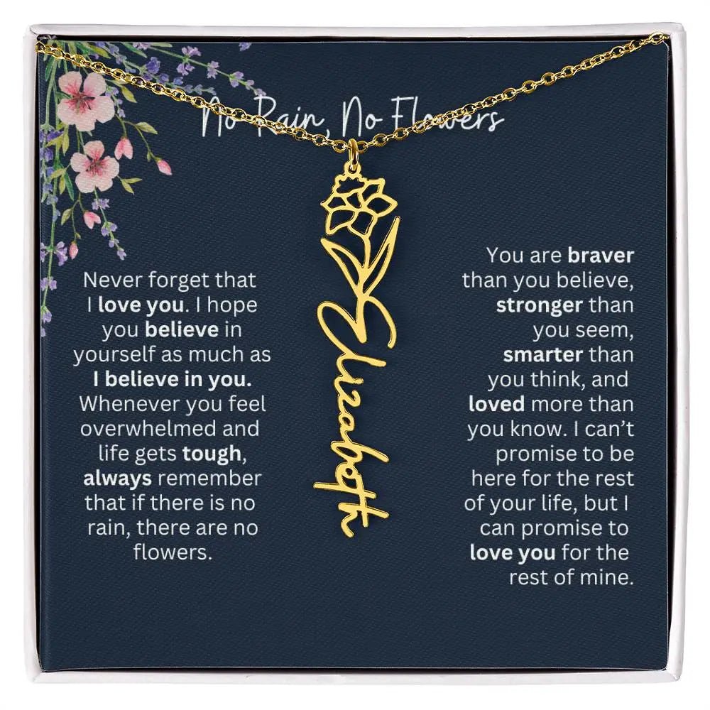 Birth Flower Necklace With Name I No Rain - No Flowers | Unique Jewelry for Daughter from Dad