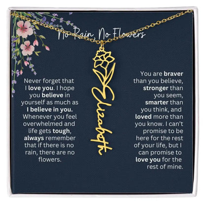 Birth Flower Necklace With Name I No Rain - No Flowers | Unique Jewelry for Daughter from Dad