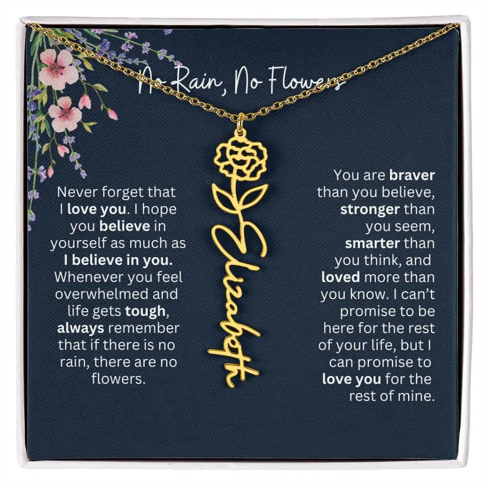 Birth Flower Necklace With Name I No Rain - No Flowers | Unique Jewelry for Daughter from Dad