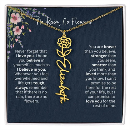 Birth Flower Necklace With Name I No Rain - No Flowers | Unique Jewelry for Daughter from Dad