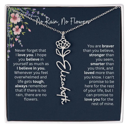 Birth Flower Necklace With Name I No Rain - No Flowers | Unique Jewelry for Daughter from Dad
