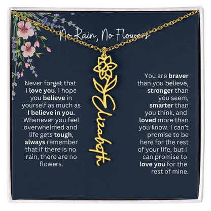 Birth Flower Necklace With Name I No Rain - No Flowers | Unique Jewelry for Daughter from Dad