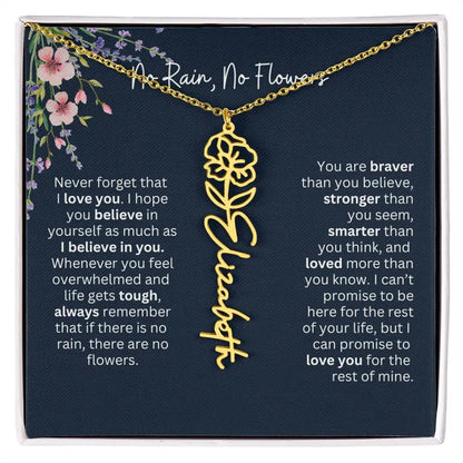 Birth Flower Necklace With Name I No Rain - No Flowers | Unique Jewelry for Daughter from Dad