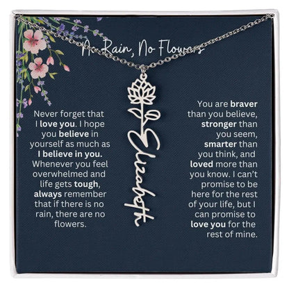 Birth Flower Necklace With Name I No Rain - No Flowers | Unique Jewelry for Daughter from Dad