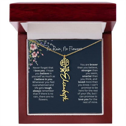 Birth Flower Necklace With Name I No Rain - No Flowers | Unique Jewelry for Daughter from Dad