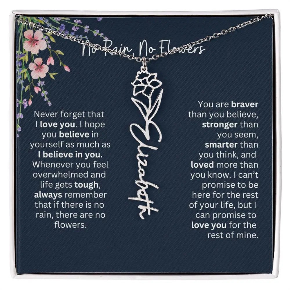 Birth Flower Necklace With Name I No Rain - No Flowers | Unique Jewelry for Daughter from Dad