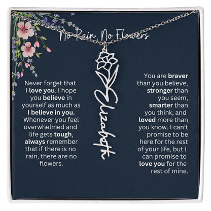 Birth Flower Necklace With Name I No Rain - No Flowers | Unique Jewelry for Daughter from Dad