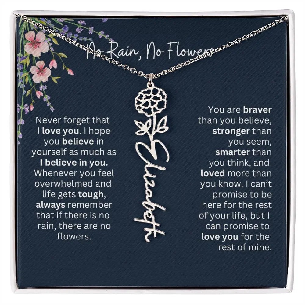 Birth Flower Necklace With Name I No Rain - No Flowers | Unique Jewelry for Daughter from Dad