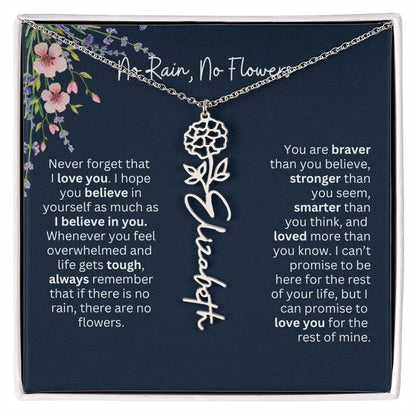 Birth Flower Necklace With Name I No Rain - No Flowers | Unique Jewelry for Daughter from Dad