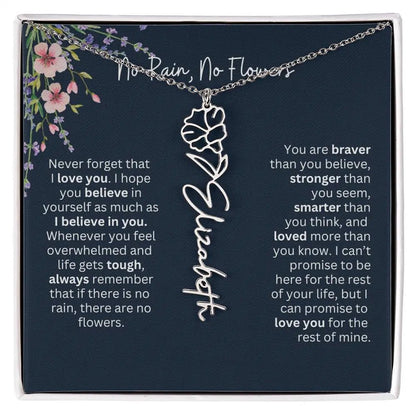 Birth Flower Necklace With Name I No Rain - No Flowers | Unique Jewelry for Daughter from Dad