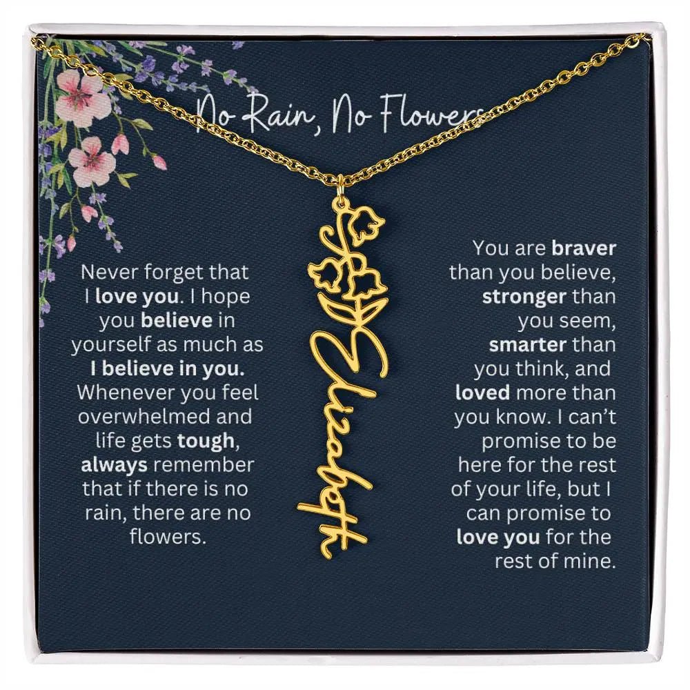 Birth Flower Necklace With Name I No Rain - No Flowers | Unique Jewelry for Daughter from Dad