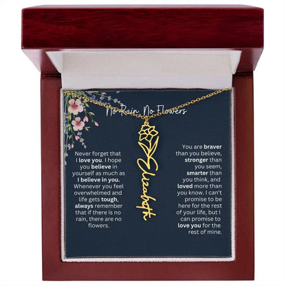 Birth Flower Necklace With Name I No Rain - No Flowers | Unique Jewelry for Daughter from Dad