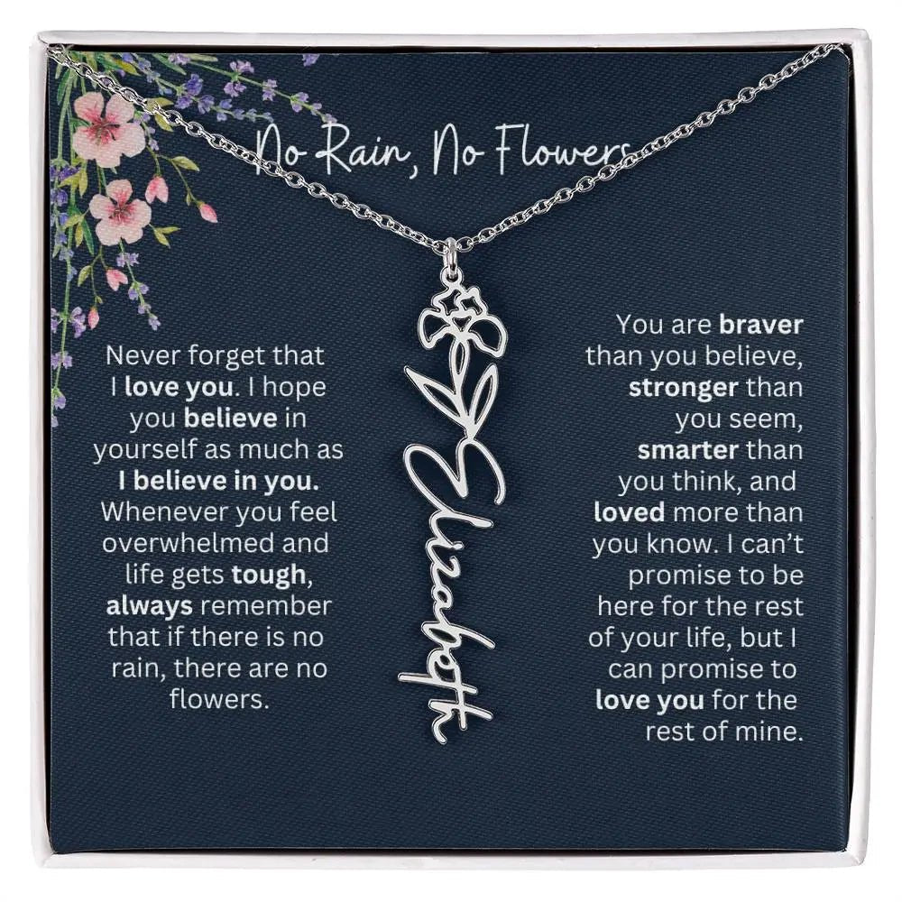Birth Flower Necklace With Name I No Rain - No Flowers | Unique Jewelry for Daughter from Dad