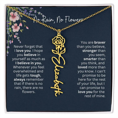 Birth Flower Necklace With Name I No Rain - No Flowers | Unique Jewelry for Daughter from Dad