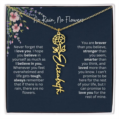 Birth Flower Necklace With Name I No Rain - No Flowers | Unique Jewelry for Daughter from Dad