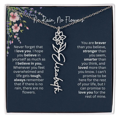 Birth Flower Necklace With Name I No Rain - No Flowers | Unique Jewelry for Daughter from Dad
