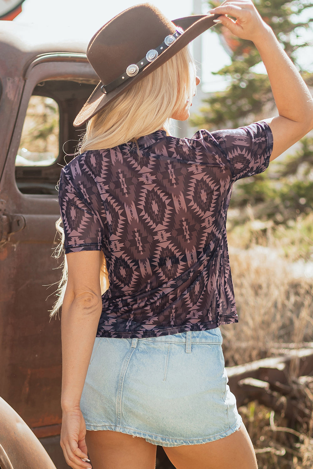 Lillian Aztec Short Sleeve Mesh Top
