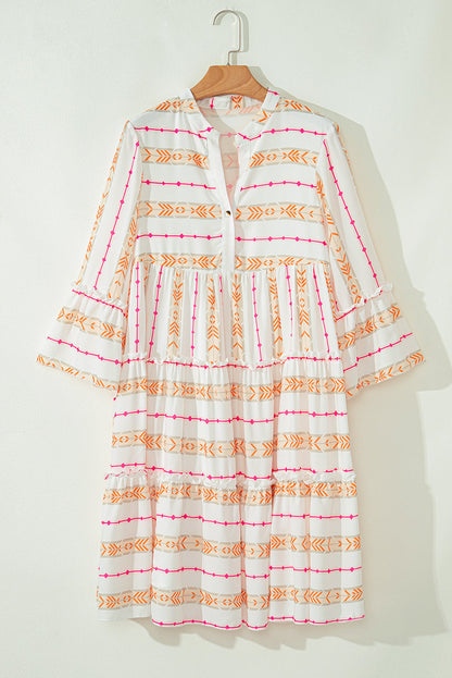 Winnie Bracelet Sleeve Slit Neck Ruffled Loose Dress