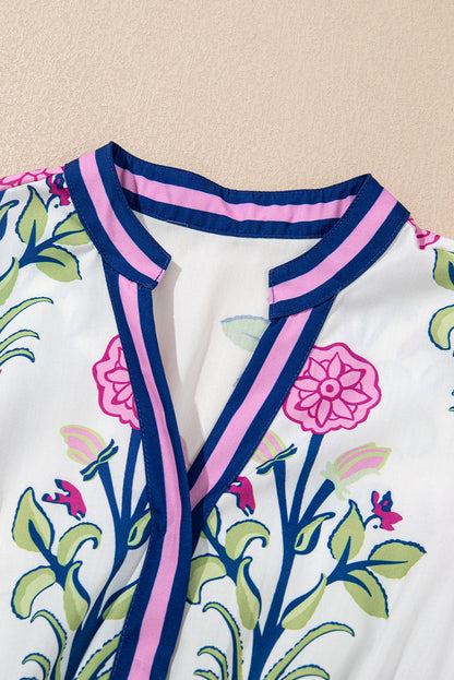 Julietta Floral Puff Short Sleeve V Neck High Waist Maxi Dress