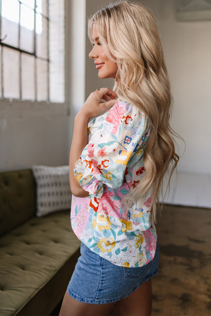 Solana Boho Flower Half Puff Sleeve Blouse