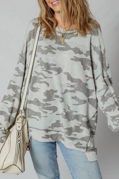 Retro Camouflage Exposed Seam Sweatshirt