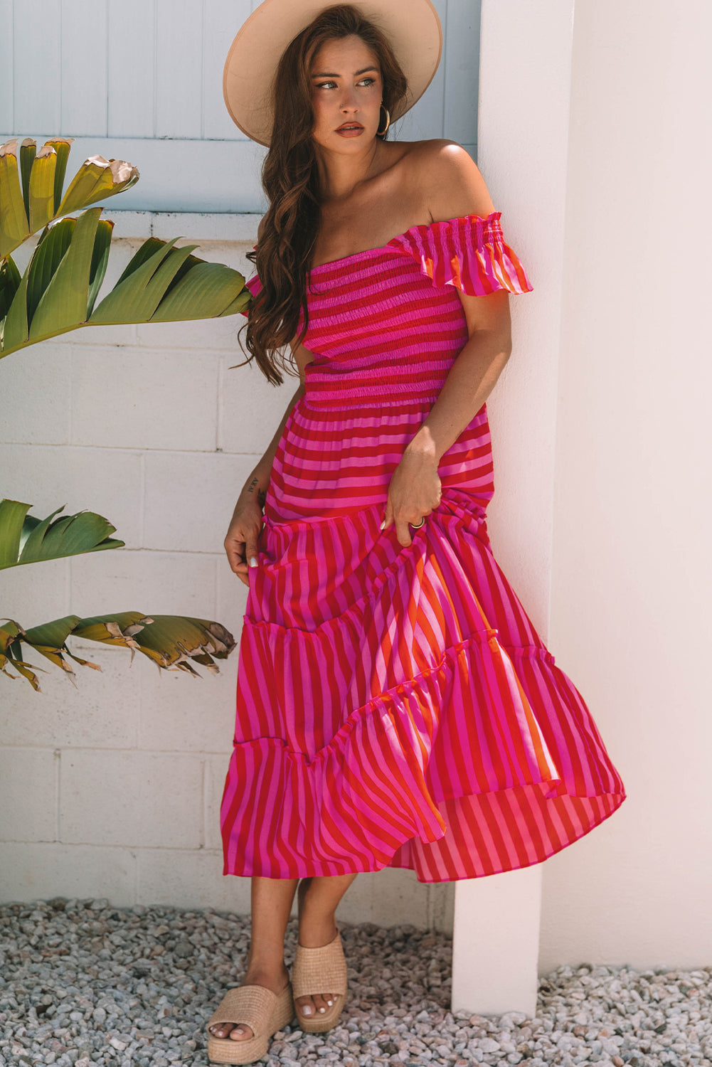 Arisbeth Stripe Flutter Sleeve Maxi Dress