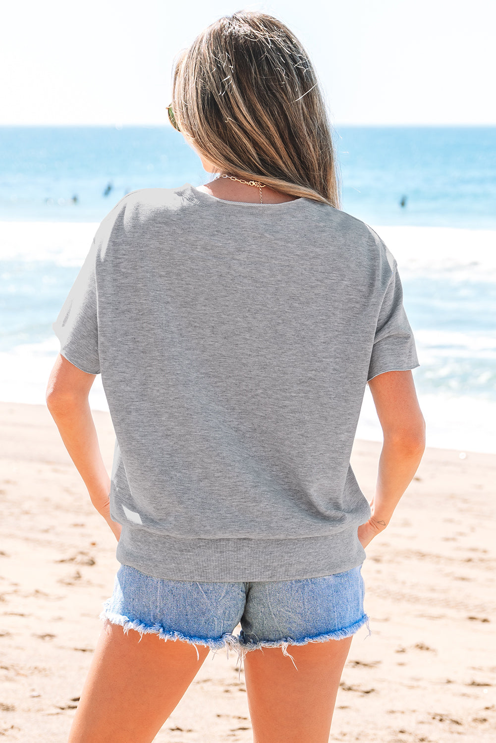 USA Patch Notched Neck Loose Tee