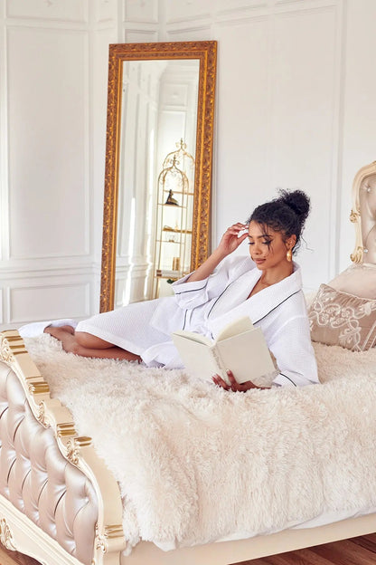 Knee-Length Waffle Kimono Robe for Women