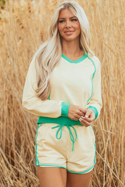 Wren Long Sleeve Pullover and Drawstring Shorts Outfit