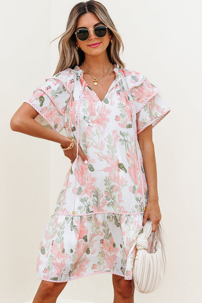 Madalyn Floral Contrast Edge Layered Short Sleeve Mini Dress