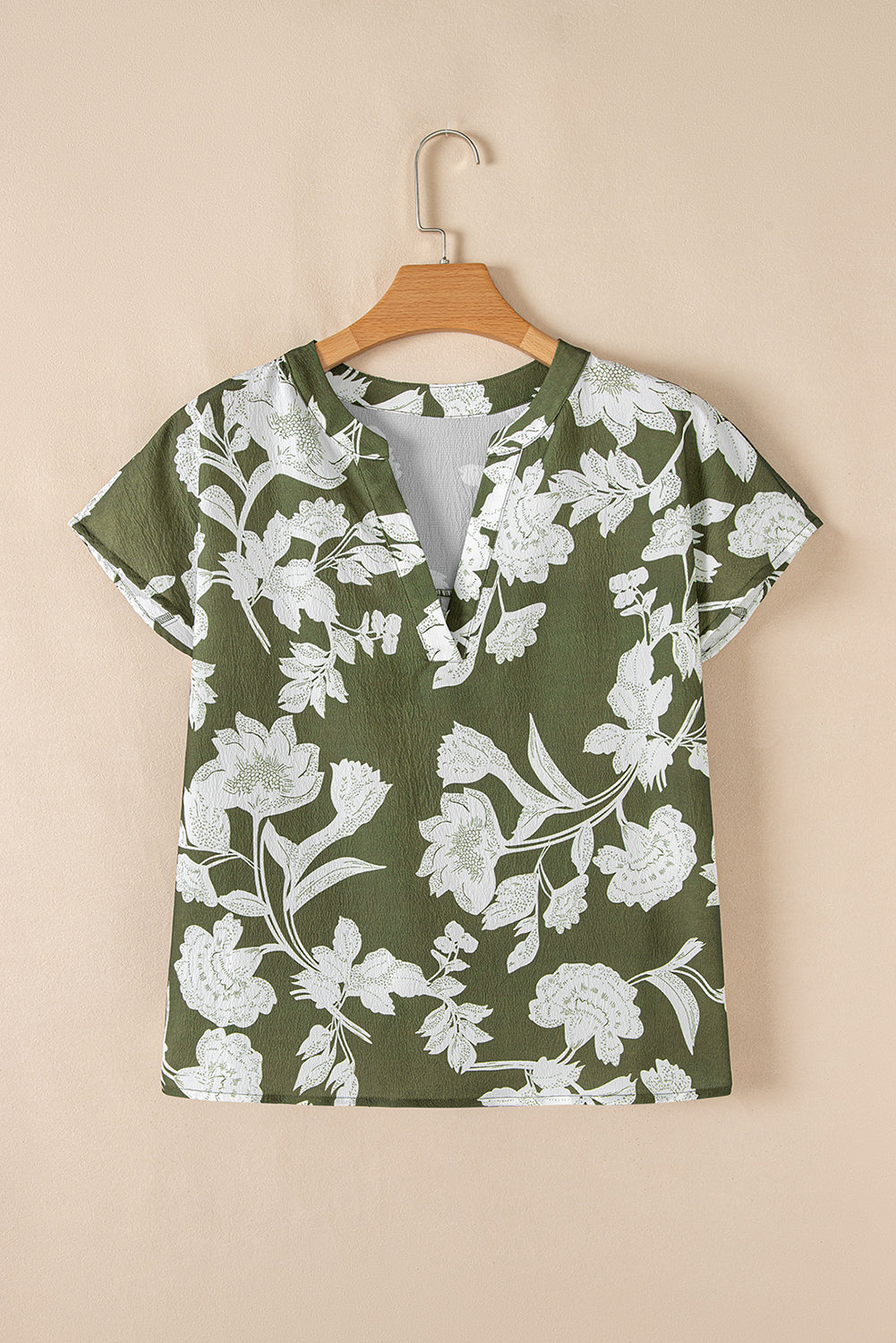 Floral Split Neck Short Sleeve Blouse